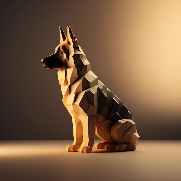 A paper cut out dog with a black background and a light behind it.