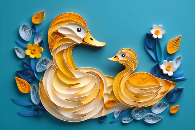 Photo a paper cut out of a duck and a duck.