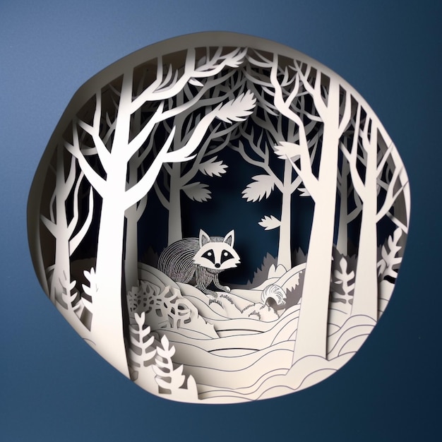 A paper cut out of a forest with a fox in the center.