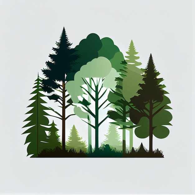 A paper cut out of a forest with green trees on the bottom.