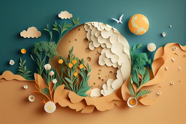 A paper cut out of a forest with a moon and birds on the top an ecology concept