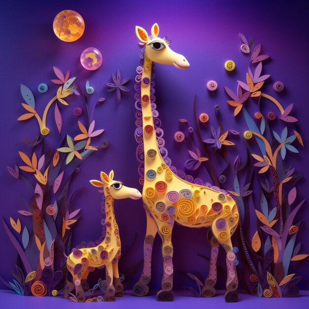 A paper cut out of a giraffe and her baby