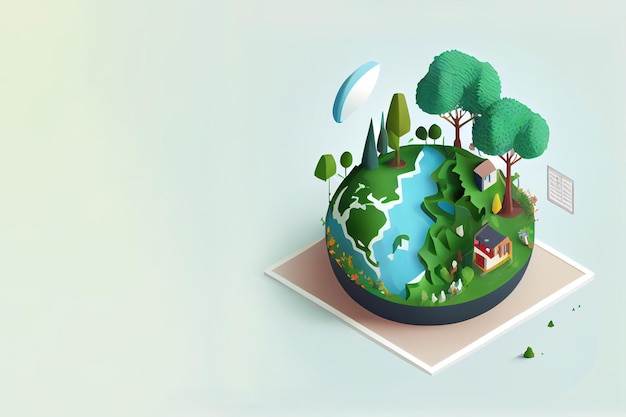 A paper cut out of a globe with a tree and a house on it World environment and earth day concept