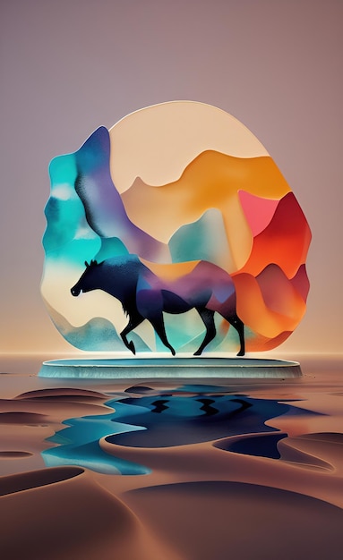 A paper cut out of a horse with a colorful background.