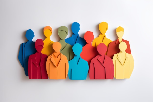 Paper cut out of a large crowd of people standing together diverse community and teamwork concept