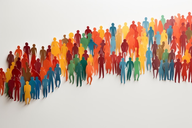 Paper cut out of a large crowd of people standing together diverse community and teamwork concept