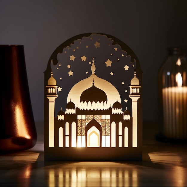 A paper cut out of a mosque with the words the word on it