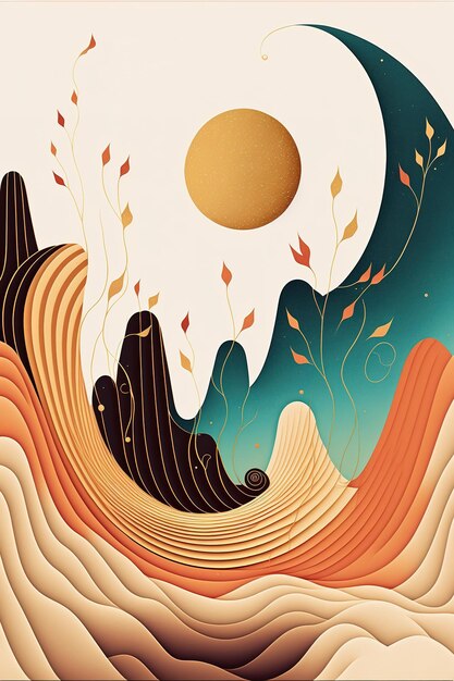 a paper cut out of a mountain with the sun in the background.