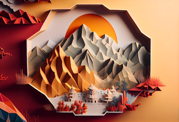 A paper cut out of a mountain