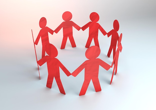 Paper cut out of silhouette of people united and holding hands in circle