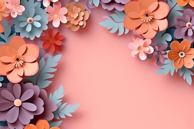 Paper cut spring flowers with copy space