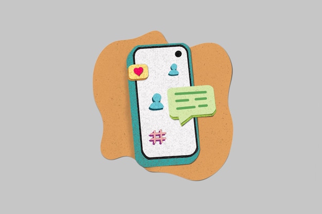 Paper cut style of chatting concept on smartphone Icons text messages messages notifications fly out of the screen Communication and conversation by phone