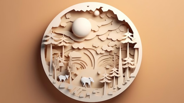 Paper cut style of global save concept Minimal paper art in circle 3d rendering
