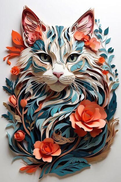 Photo paper cut style illustration of cat