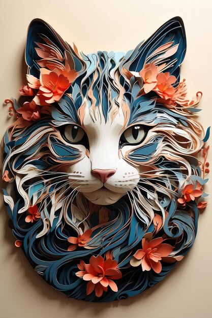 paper cut style illustration of cat