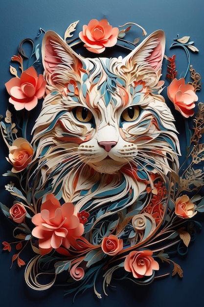 paper cut style illustration of cat