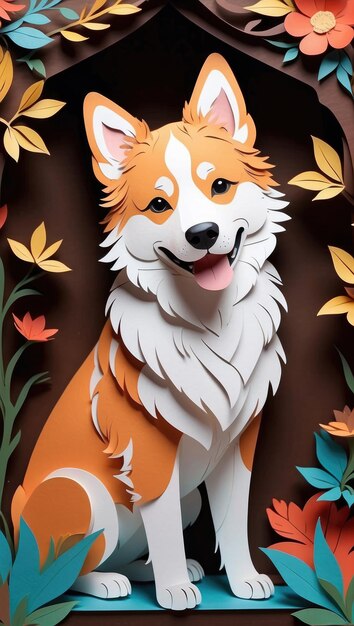 paper cut style illustration of dog