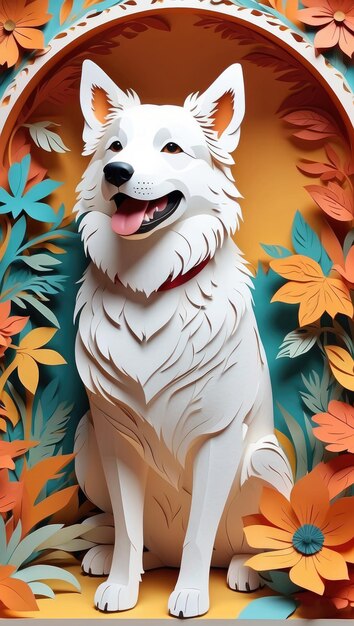 paper cut style illustration of dog