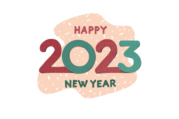 Paper cut style of logo design 2023 happy new year trend text\
design for banner web social network cover and calendar flag sign\
2023 isolated on white