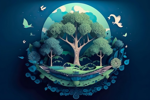 Paper cut style Paper illustration April 22 World environment and earth day Save the Earth concept Generate Ai