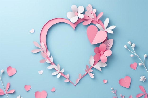 Концептуальная рама в стиле бумажного резка на День святого Валентина с сердцем и цветочным фоном