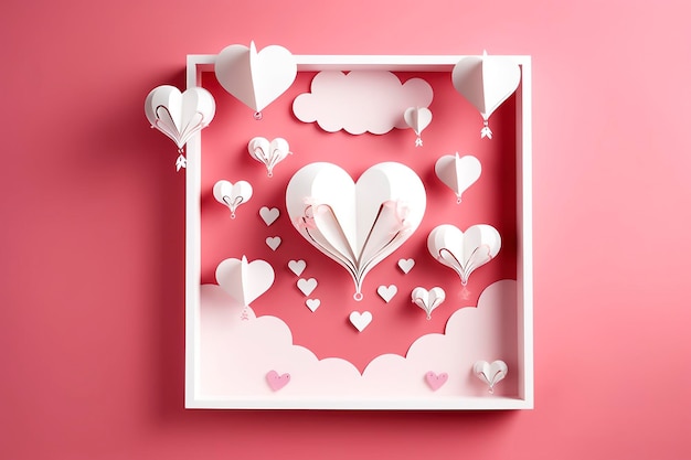 Paper cut style valentine day with heart balloon and love Generative Ai