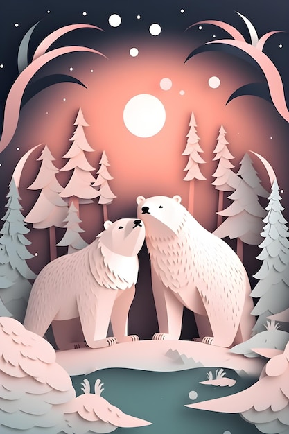 A paper cut of two bears