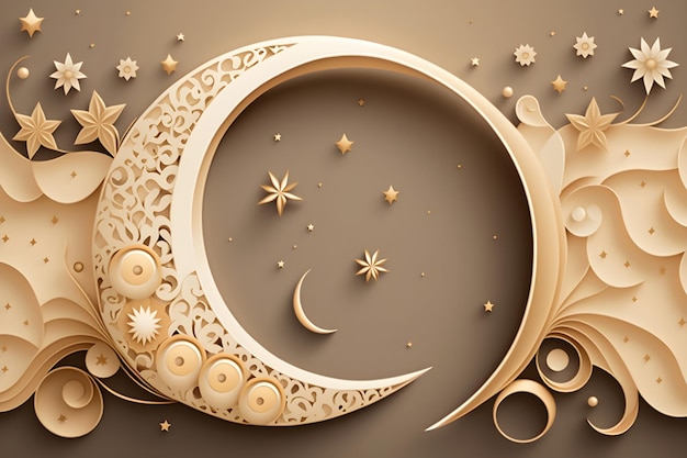 Paper cut vector illustration with moon clouds golden and brown color Ramadan Generative AI 5