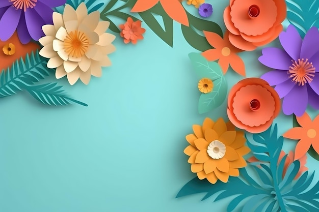 Paper cut Web banner sale with spring flowers in summer AI