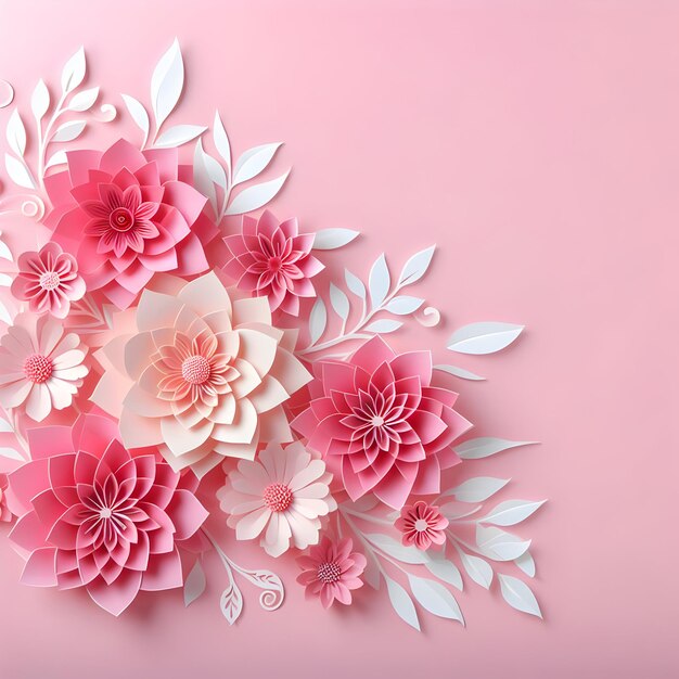 Paper Cut White Pink Flowers Design