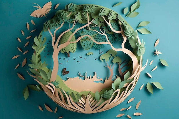 Paper cut world environment and earth day concep happy earth day april 22 save the earth for environmental protection generate ai