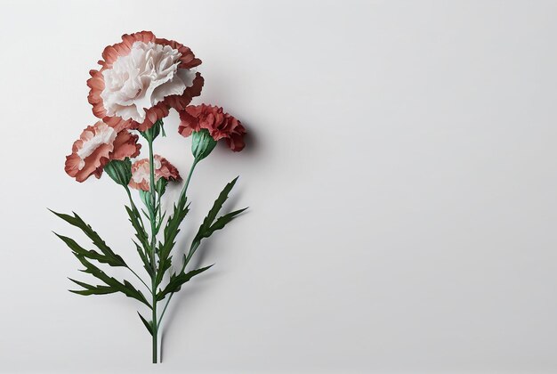 A paper cutout of carnations with a green stem.
