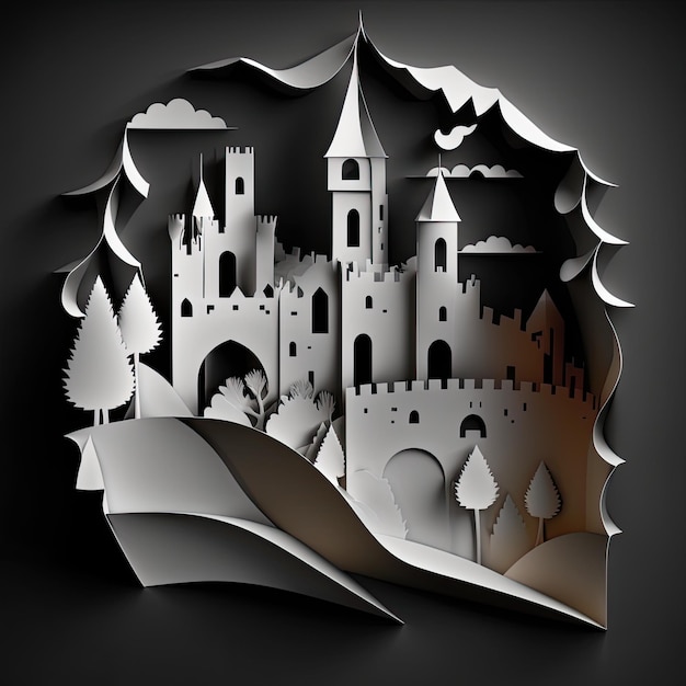 Photo paper cutout castle