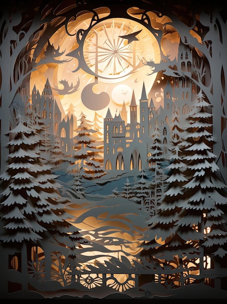 Paper Cutout design Fantasy Christmas Fairy Tales