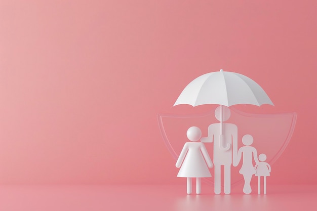 Foto ritratto su carta di una famiglia sotto un ombrello protettivo