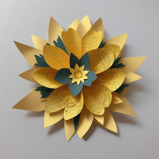 A paper cutout of flowers with gold accents