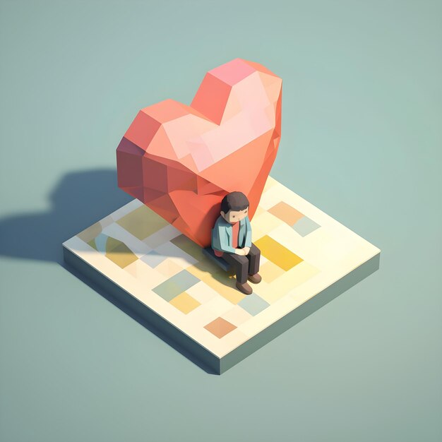 A paper cutout of a man sitting on a heart shaped object