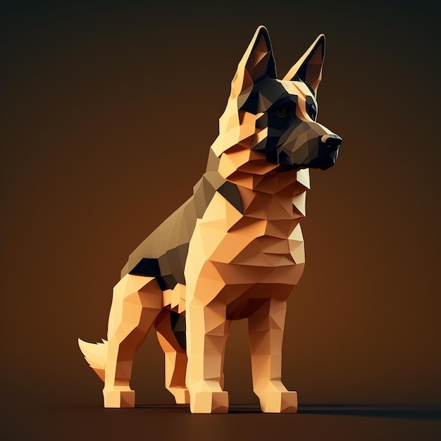 A paper dog with a black nose and a black nose is standing in front of a brown background.