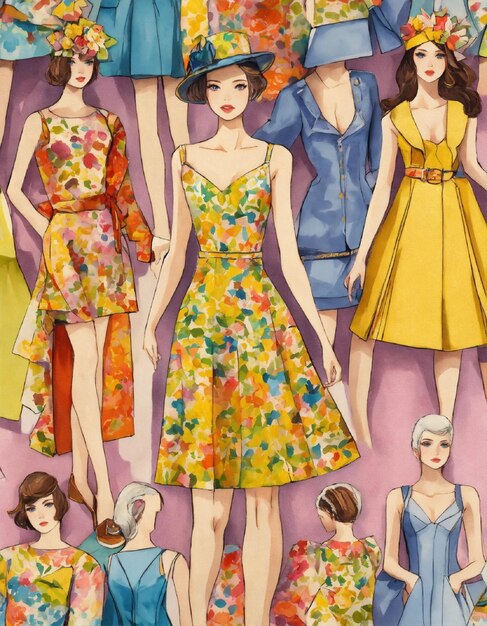 paper doll style clothing colorful detailed runway clothing