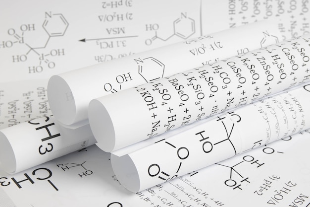 Photo paper drawings of chemical formulas of elements