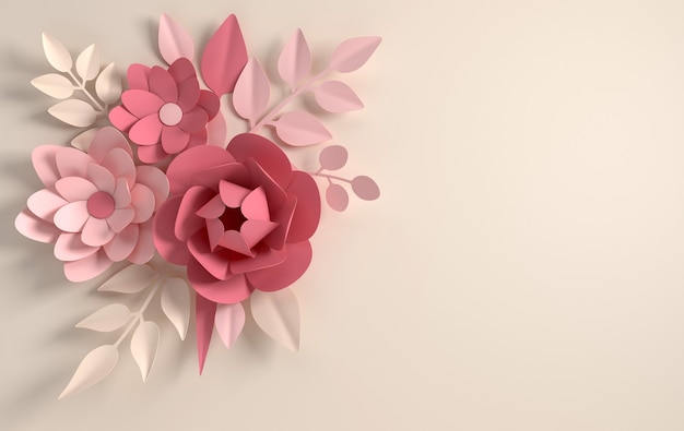 paper elegant pastel colored flowers on beige background