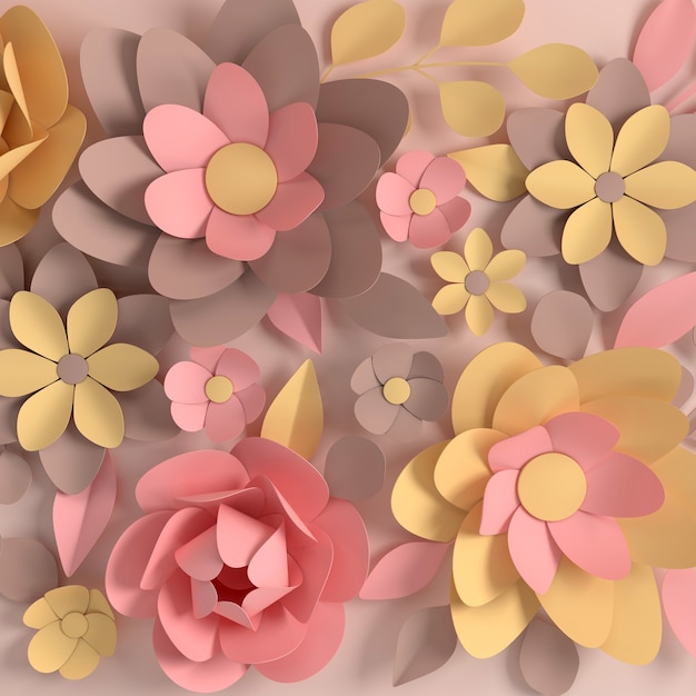 Paper elegant pastel colored flowers