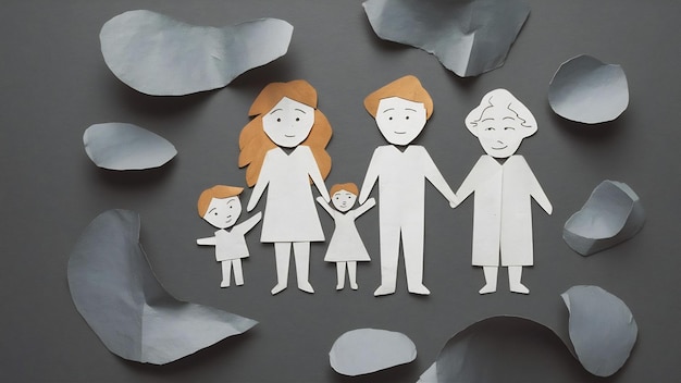 Paper family composition on grey background