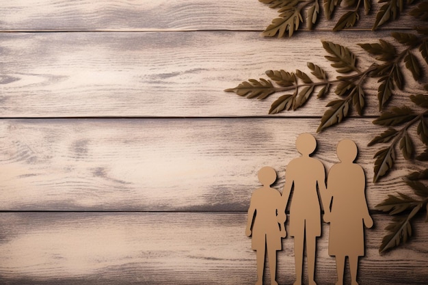 Photo paper family composition on wooden background