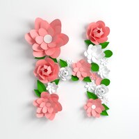 paper flower alphabet letter h 3d render pastel colored flowers in modern paper art origami style