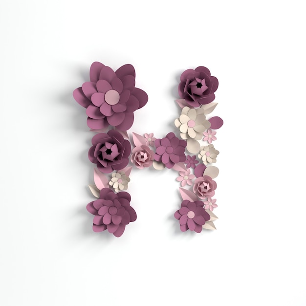 Paper flower alphabet letter H 3d render