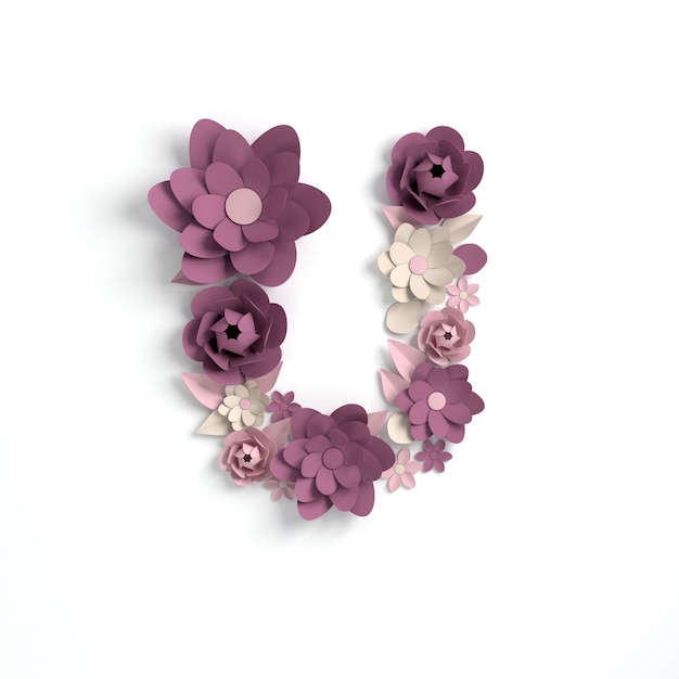 Photo paper flower alphabet letter u 3d render