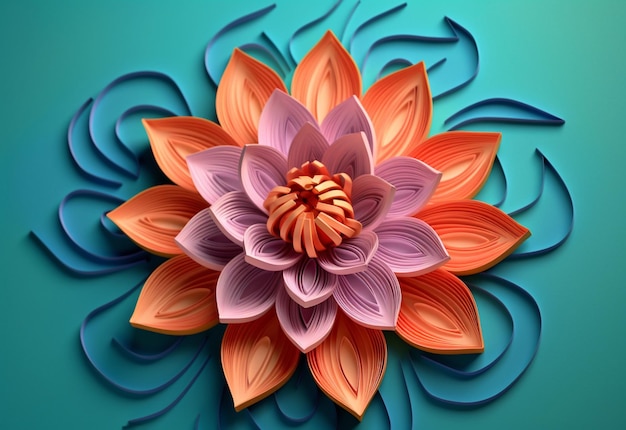 A paper flower that is purple and orange