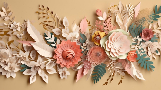 A paper flower wallpaper with a floral design.