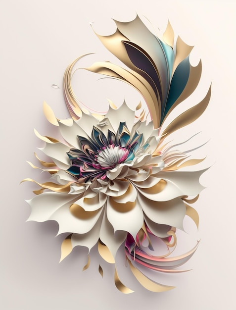 A paper flower with a flower in gold and blue.